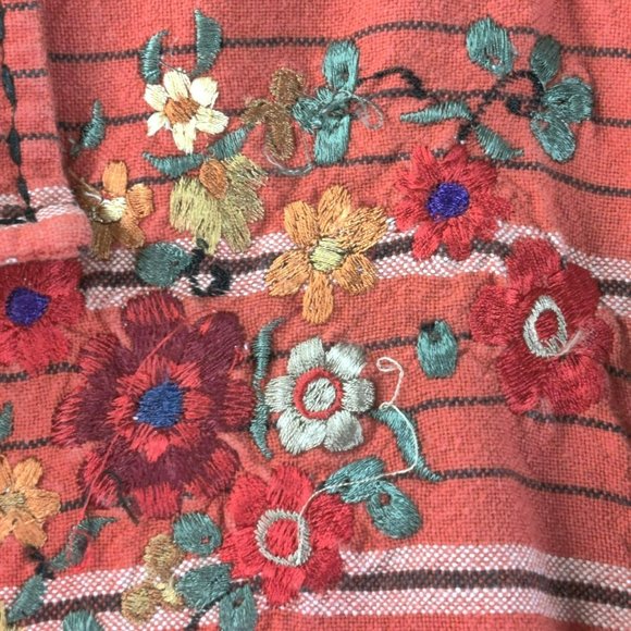 Chico's Design Size 1 Fits Women's M/L Cotton Striped Floral Embroidery Jacket - Picture 8 of 16